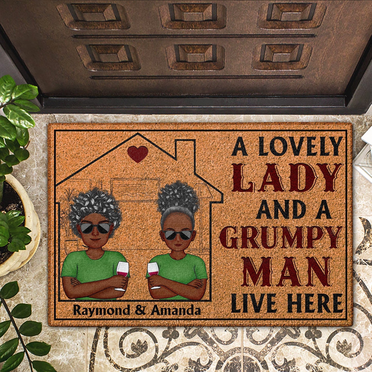 Family A Lovely Lady And A Grumpy Old Man Live Here - Gift For Couples - Personalized Custom Doormat