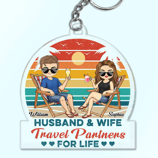 Husband And Wife Travel Partners For Life Beach Traveling Couple - Personalized Custom Acrylic Keychain