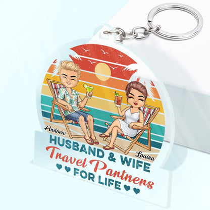 Husband And Wife Travel Partners For Life Beach Traveling Couple - Personalized Custom Acrylic Keychain