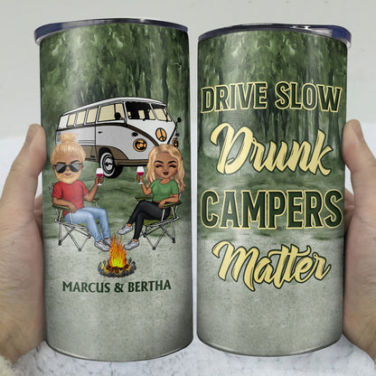 Husband And Wife Camping Partners For Life - Anniversary, Birthday Gift For Spouse, Husband, Wife, Boyfriend, Girlfriend, Campers - Personalized Custom 4 In 1 Can Cooler Tumbler