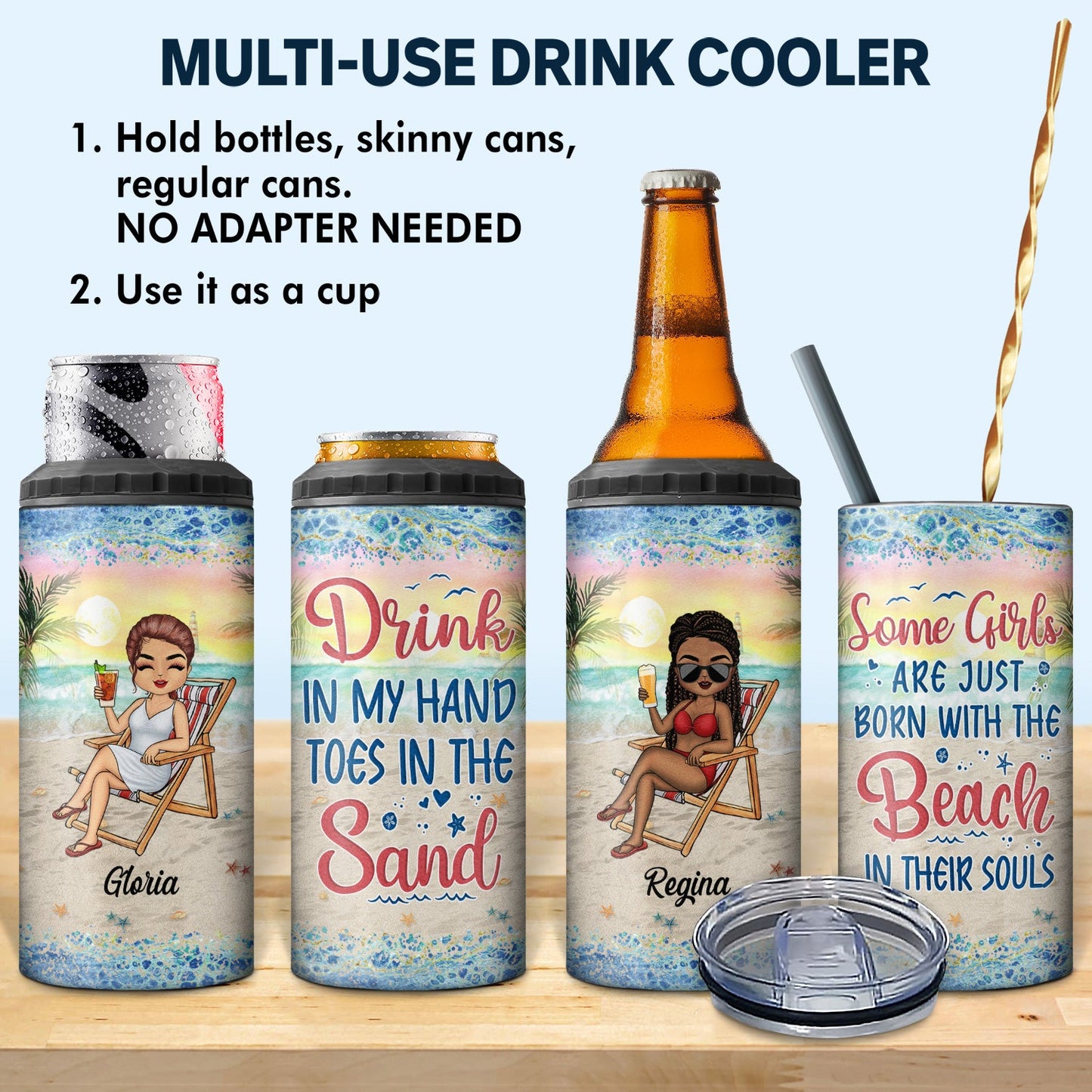 Just A Girl Who Loves Beaches Traveling - Vacation, Birthday Gift For Her, Beach Lovers - Personalized Custom 4 In 1 Can Cooler Tumbler