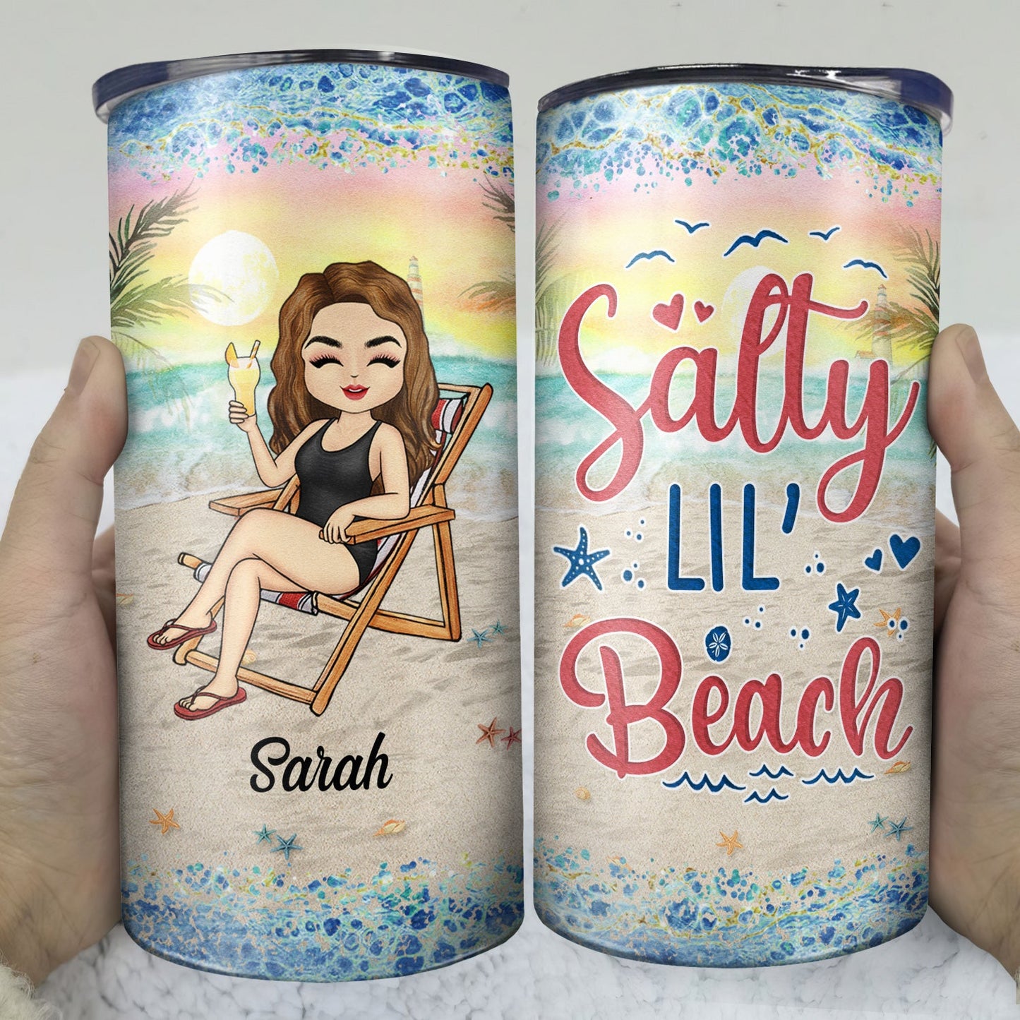 Just A Girl Who Loves Beaches Traveling - Vacation, Birthday Gift For Her, Beach Lovers - Personalized Custom 4 In 1 Can Cooler Tumbler