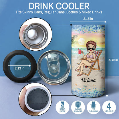 Just A Girl Who Loves Beaches Traveling - Vacation, Birthday Gift For Her, Beach Lovers - Personalized Custom 4 In 1 Can Cooler Tumbler