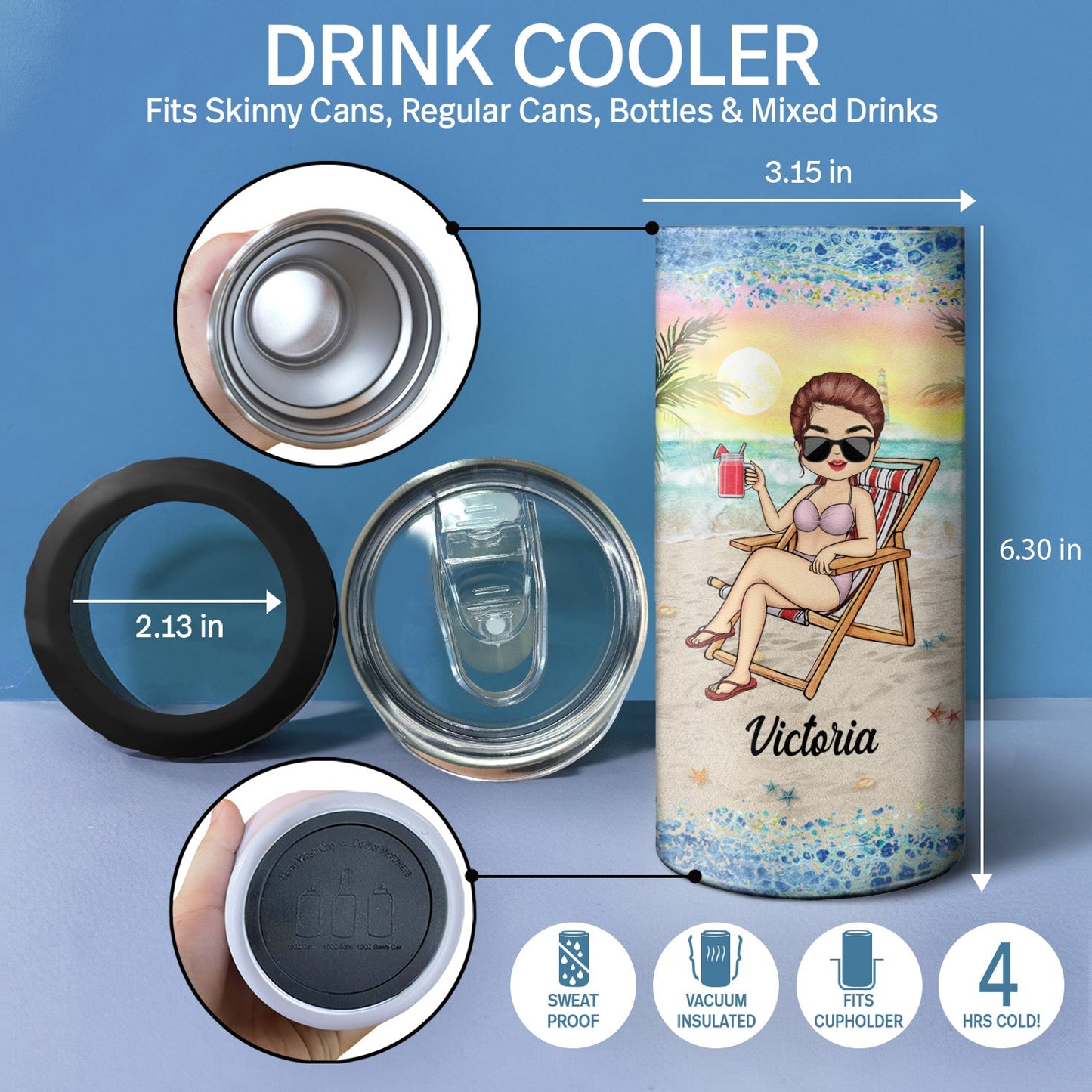 Just A Girl Who Loves Beaches Traveling - Vacation, Birthday Gift For Her, Beach Lovers - Personalized Custom 4 In 1 Can Cooler Tumbler