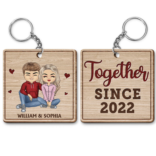 Together Since - Anniversary, Birthday Gifts For Couples, Husband, Wife, Lover - Personalized Custom Wooden Keychain