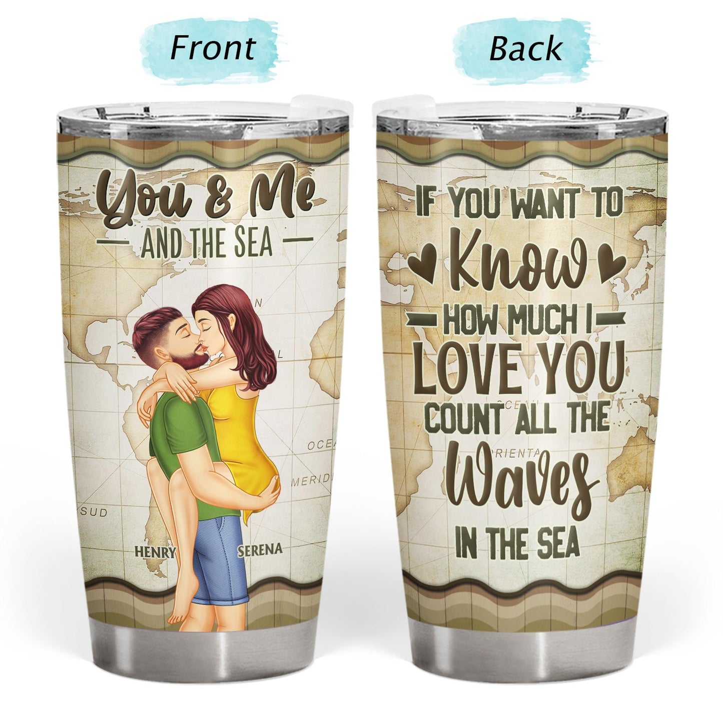 You And Me And The Sea - Birthday, Loving, Anniversary, Vacation, Travel Gift For Spouse, Husband, Wife, Couple, Boyfriend, Girlfriend - Personalized Tumbler