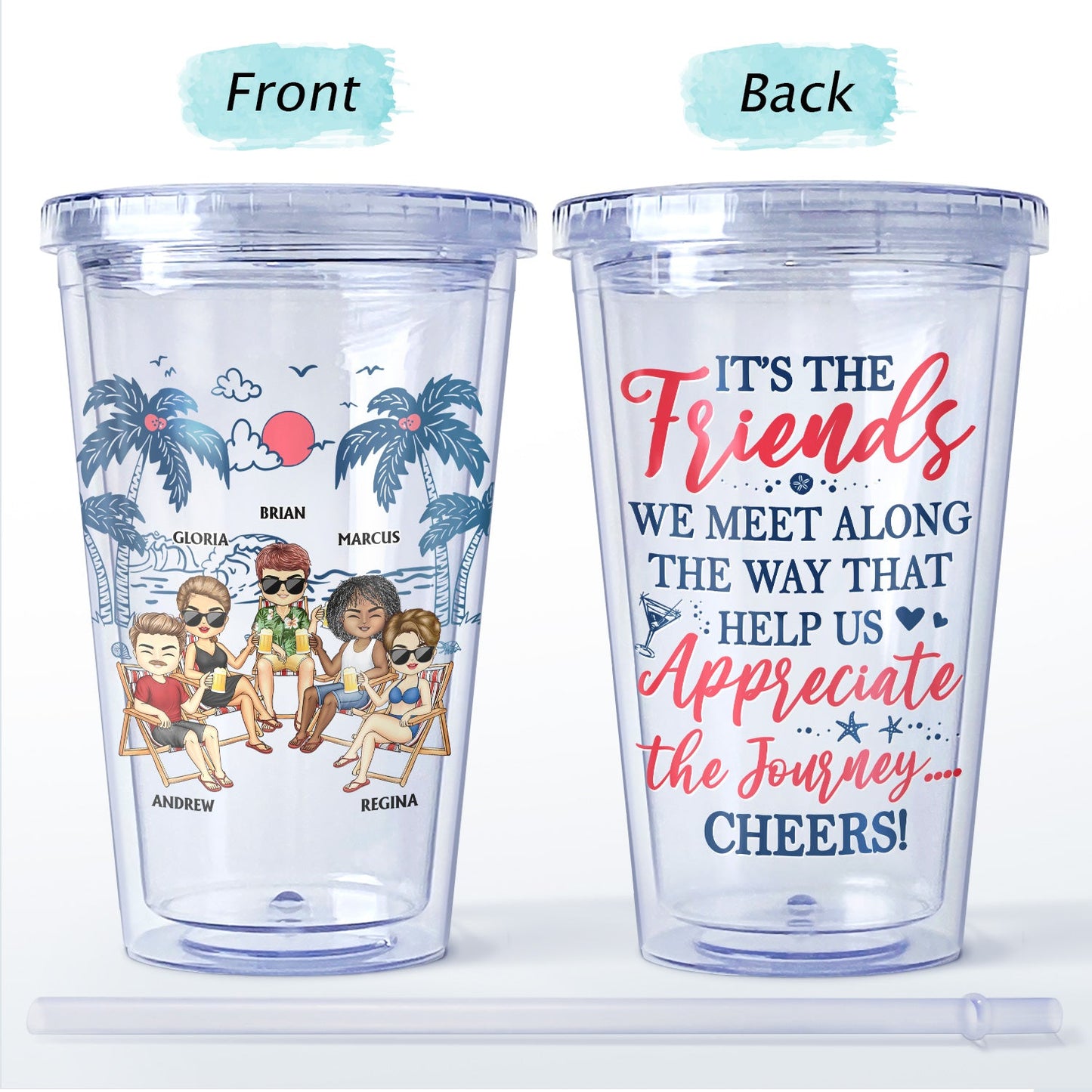 I Love You To The Beach And Back Best Friends - Bestie BFF Gift - Personalized Acrylic Insulated Tumbler With Straw