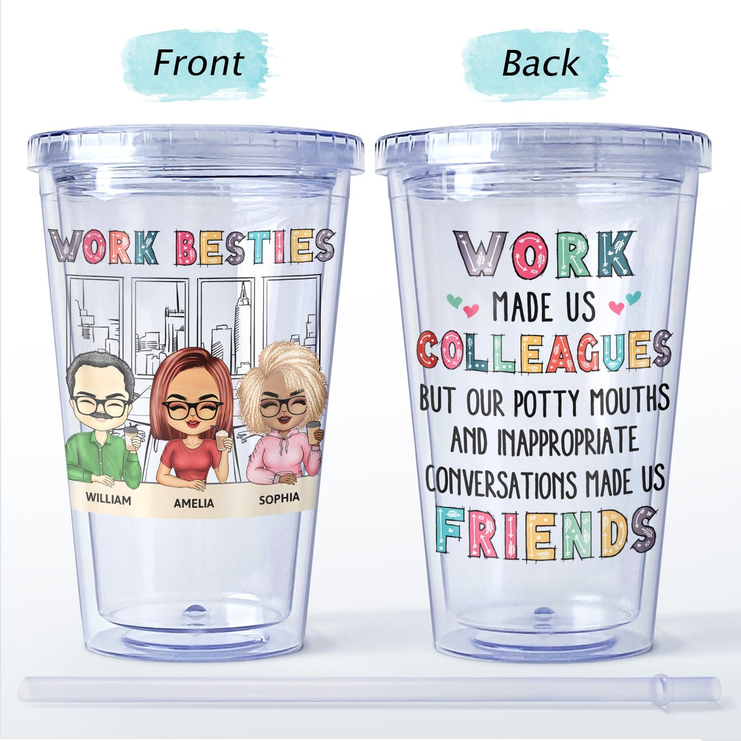 You Are The Reason I Don't Punch People At Work Colorful - Funny, Anniversary, Birthday Gifts For Colleagues, Coworker, Besties - Personalized Acrylic Insulated Tumbler With Straw