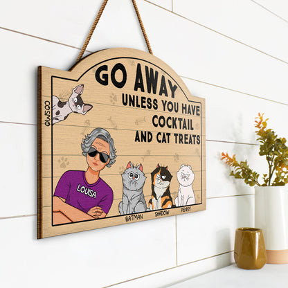 Go Away Unless You Have Alcohol And Cat Treats Funny Cartoon Cat - Gift For Cat Lovers, Couples - Personalized Custom Shaped Wood Sign