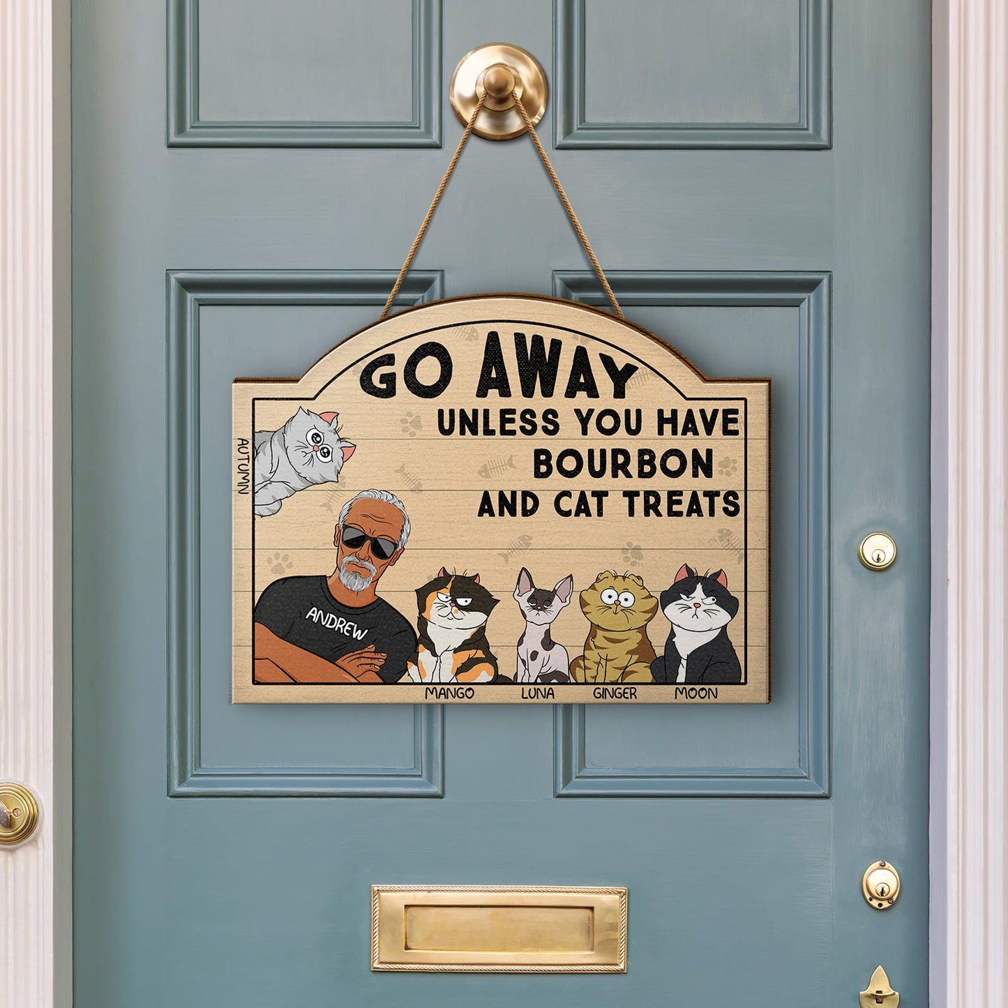 Go Away Unless You Have Alcohol And Cat Treats Funny Cartoon Cat - Gift For Cat Lovers, Couples - Personalized Custom Shaped Wood Sign