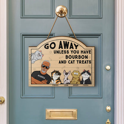 Go Away Unless You Have Alcohol And Cat Treats Funny Cartoon Cat - Gift For Cat Lovers, Couples - Personalized Custom Shaped Wood Sign