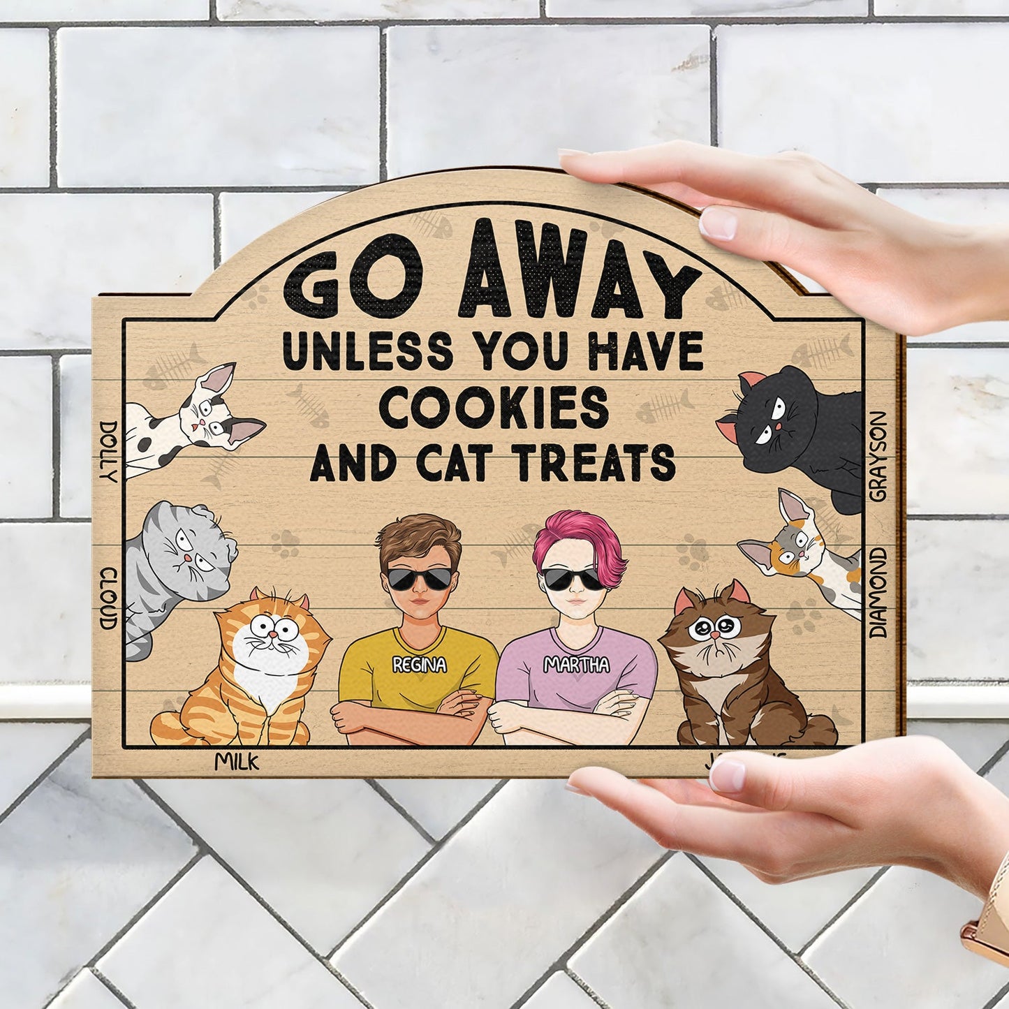 Go Away Unless You Have Alcohol And Cat Treats Funny Cartoon Cat - Gift For Cat Lovers, Couples - Personalized Custom Shaped Wood Sign