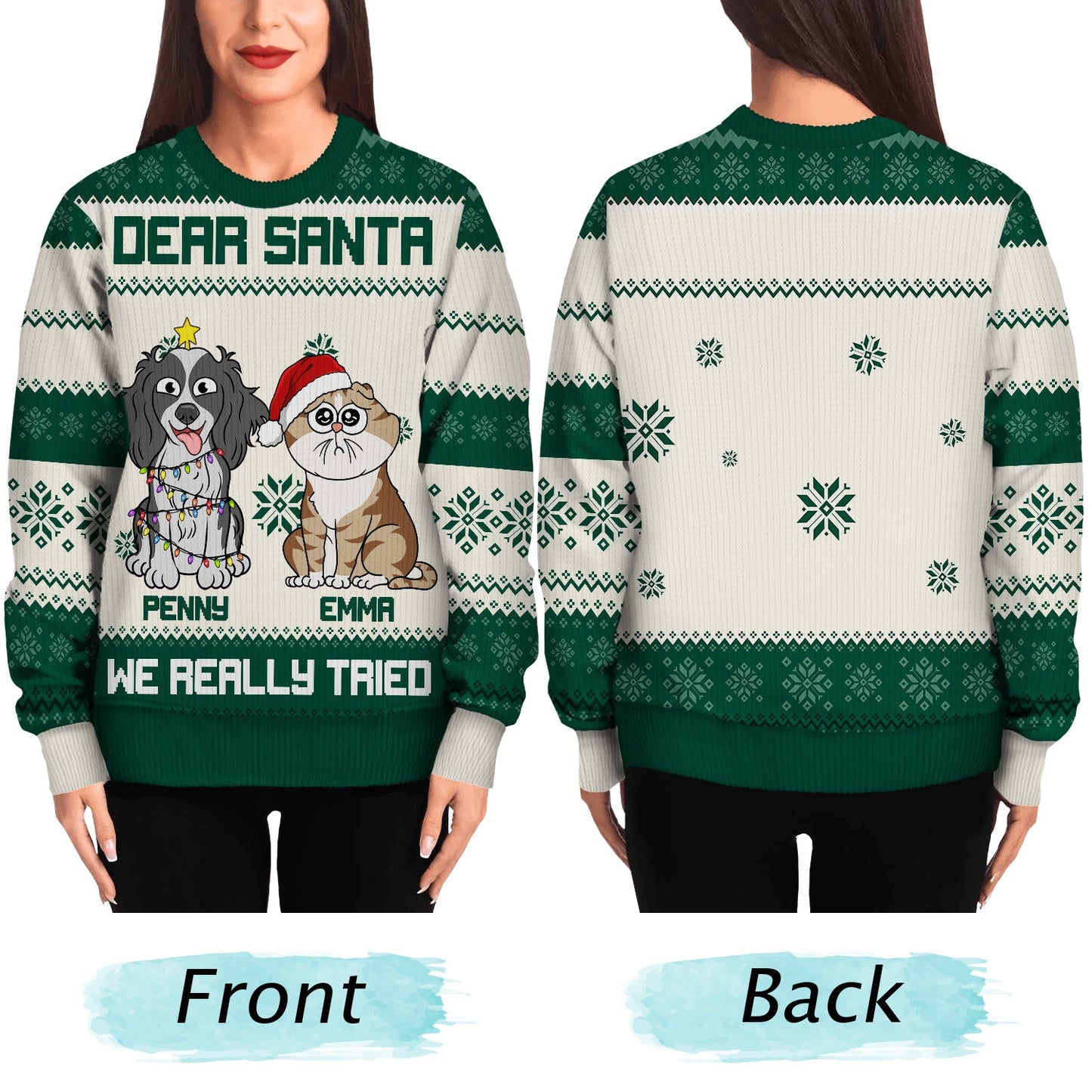 Dear Santa We Really Tried - Christmas Gift For Cat Lovers, Dog Lovers - Personalized Unisex Ugly Sweater