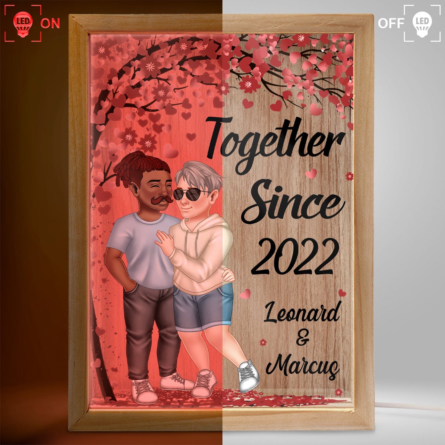 Together Since Arm In Arm - Loving, Anniversary Gift For Couples, Husband, Wife - Personalized Picture Frame Light Box