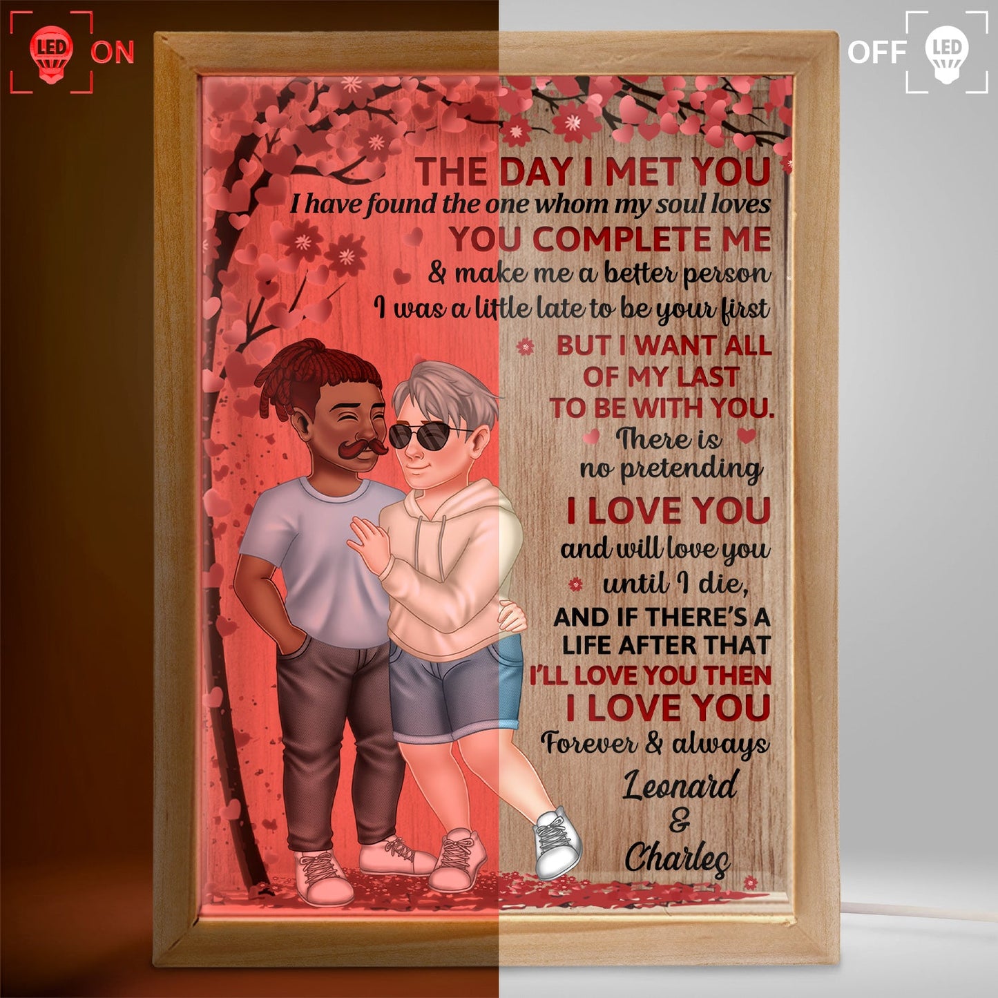 The Day I Met You Arm In Arm - Loving, Anniversary Gift For Couples, Husband, Wife - Personalized Picture Frame Light Box