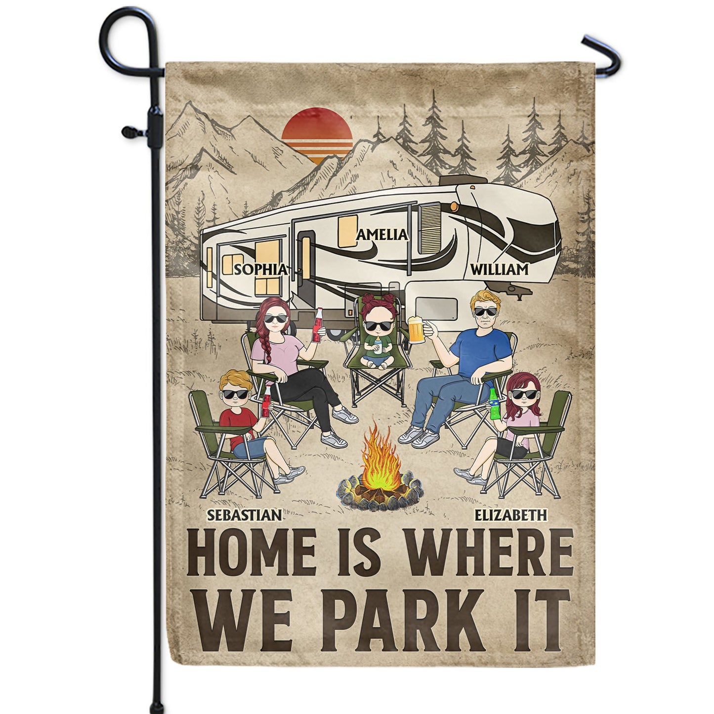 Home Is Where We Park It - Family Gifts For Couples, Husband, Wife, Camping Lovers - Personalized Flag