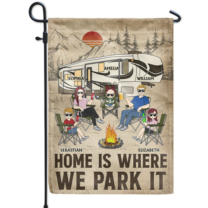 Home Is Where We Park It - Family Gifts For Couples, Husband, Wife, Camping Lovers - Personalized Flag