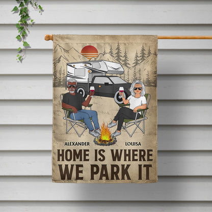 Home Is Where We Park It - Family Gifts For Couples, Husband, Wife, Camping Lovers - Personalized Flag