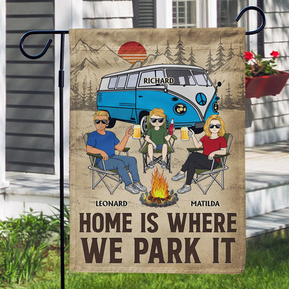 Home Is Where We Park It - Family Gifts For Couples, Husband, Wife, Camping Lovers - Personalized Flag