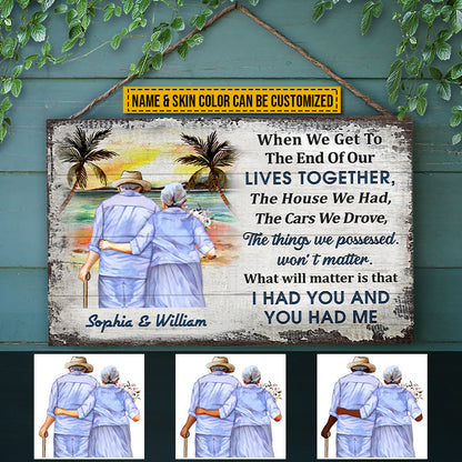 Beach Old Couple Husband Wife When We Get Skin Custom Wood Rectangle Sign, Anniversary Gift, Memorial Gift, Sympathy, Wall Pictures, Wall Art, Wall Decor, Grandparents Day Gifts