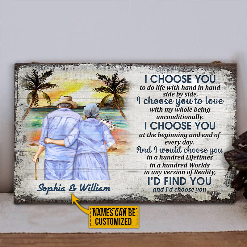 Beach Old Couple Husband Wife I Choose You Custom Wood Rectangle Sign, Anniversary Gift, Memorial Gift, Sympathy, Wall Pictures, Wall Art, Wall Decor, Grandparents Day Gifts