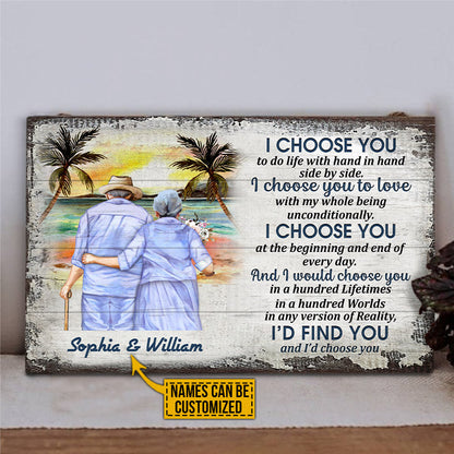 Beach Old Couple Husband Wife I Choose You Custom Wood Rectangle Sign, Anniversary Gift, Memorial Gift, Sympathy, Wall Pictures, Wall Art, Wall Decor, Grandparents Day Gifts