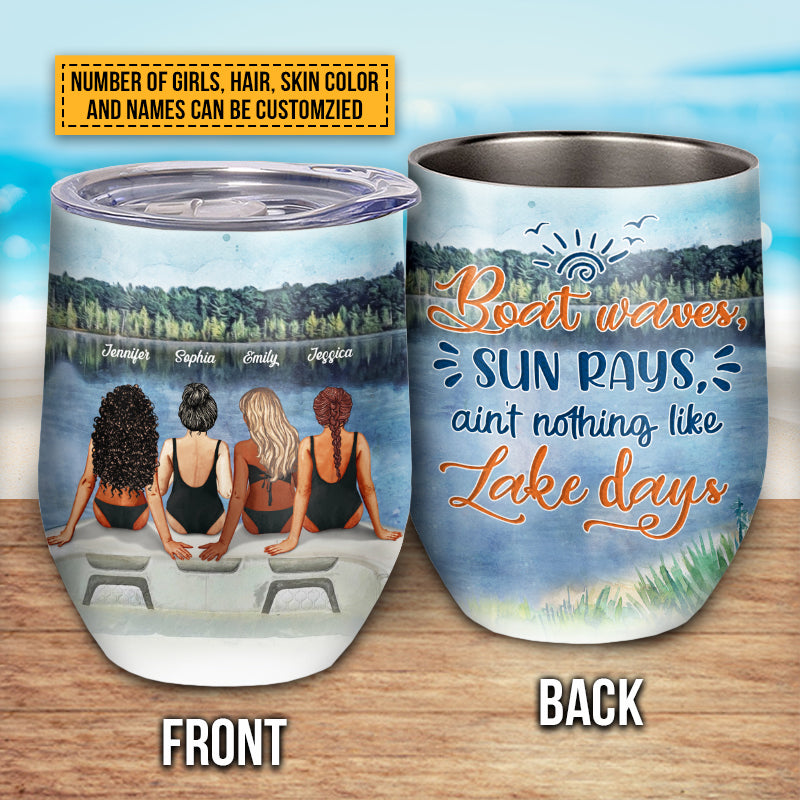 Bff Tumbler, Tumbler For Friends, Gift for Friends, Lake Besties Boat Waves Custom Wine Tumbler