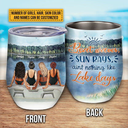 Bff Tumbler, Tumbler For Friends, Gift for Friends, Lake Besties Boat Waves Custom Wine Tumbler