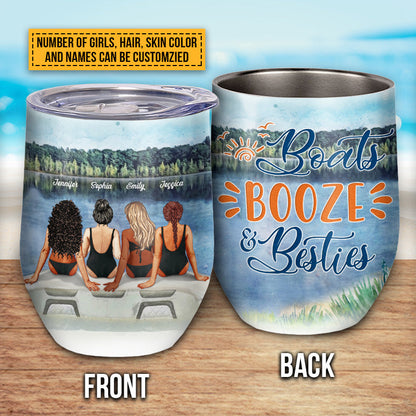 Bff Tumbler, Tumbler For Friends, Gift for Friends, Lake Boats Booze Besties Custom Wine Tumbler