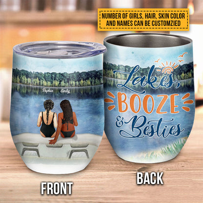 Bff Tumbler, Tumbler For Friends, Gift for Friends, Lakes Booze Besties Custom Wine Tumbler