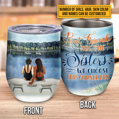Bff Tumbler, Tumbler For Friends, Gift for Friends, Lake Besties Sisters Custom Wine Tumbler