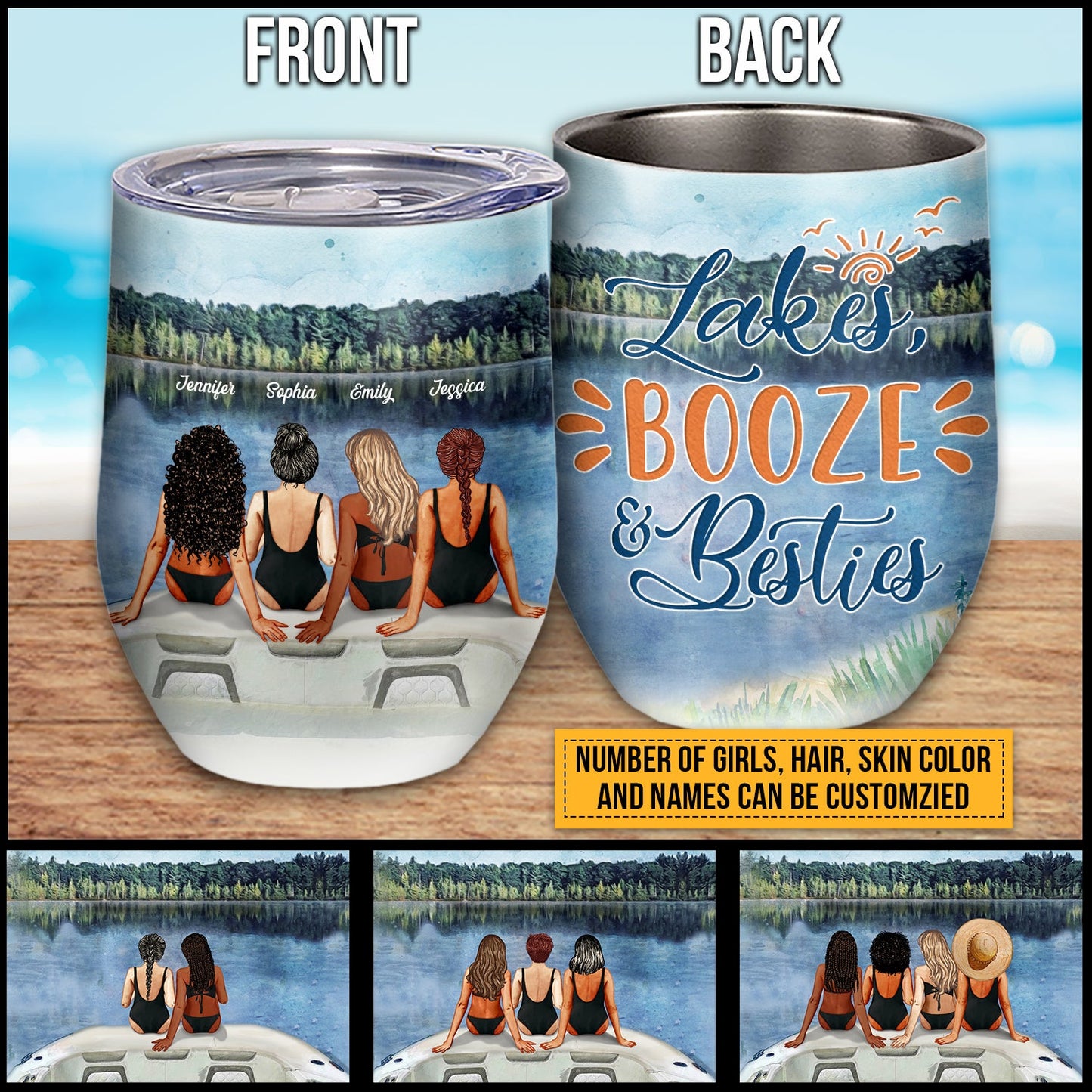 Bff Tumbler, Tumbler For Friends, Gift for Friends, Lakes Booze Besties Custom Wine Tumbler