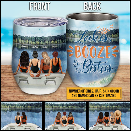 Bff Tumbler, Tumbler For Friends, Gift for Friends, Lakes Booze Besties Custom Wine Tumbler