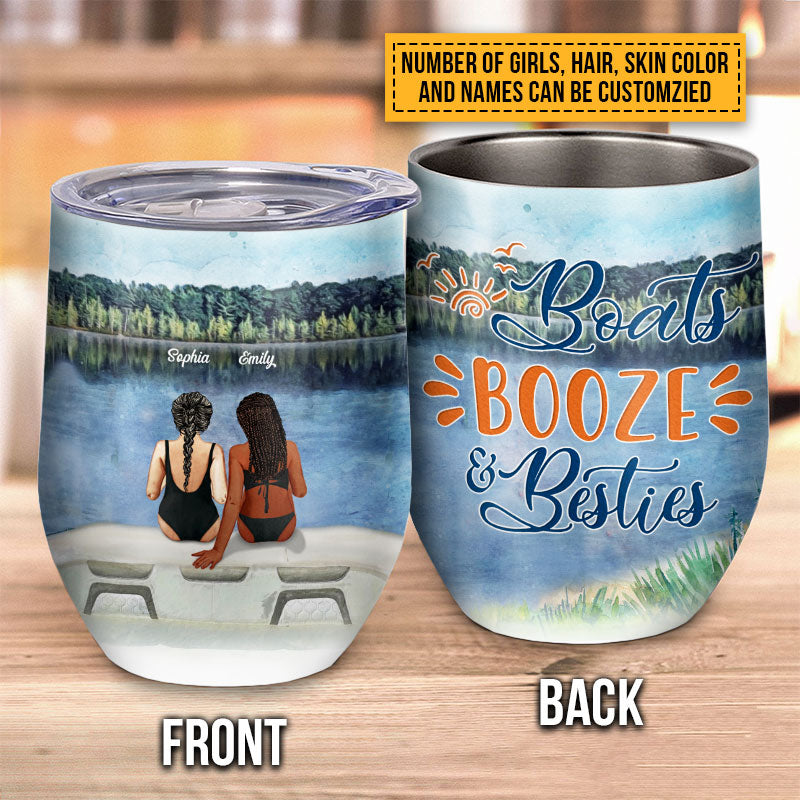 Bff Tumbler, Tumbler For Friends, Gift for Friends, Lake Boats Booze Besties Custom Wine Tumbler