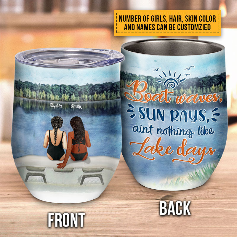 Bff Tumbler, Tumbler For Friends, Gift for Friends, Lake Besties Boat Waves Custom Wine Tumbler