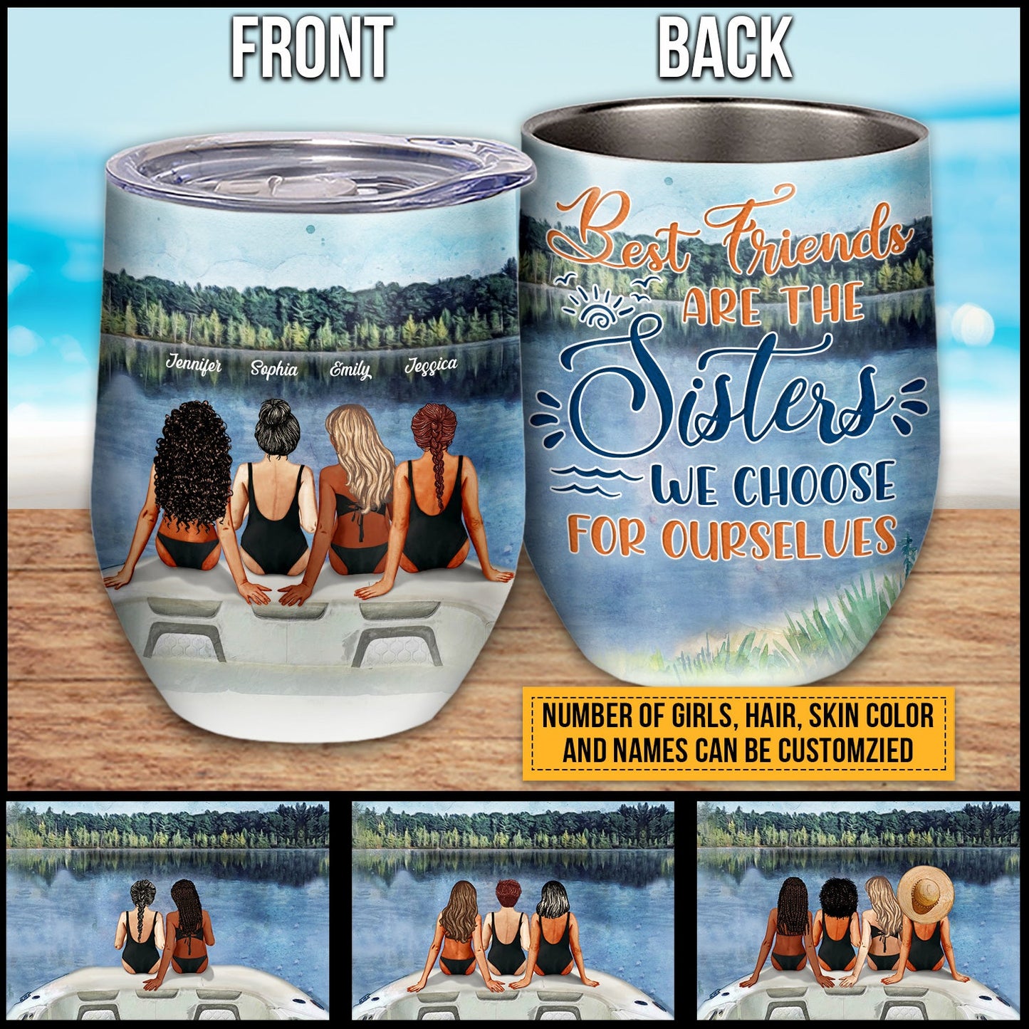 Bff Tumbler, Tumbler For Friends, Gift for Friends, Lake Besties Sisters Custom Wine Tumbler