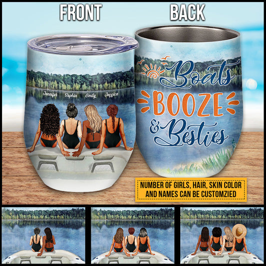 Bff Tumbler, Tumbler For Friends, Gift for Friends, Lake Boats Booze Besties Custom Wine Tumbler