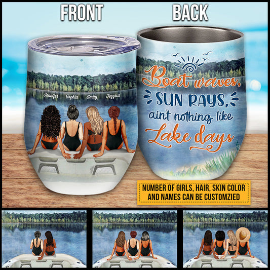 Bff Tumbler, Tumbler For Friends, Gift for Friends, Lake Besties Boat Waves Custom Wine Tumbler