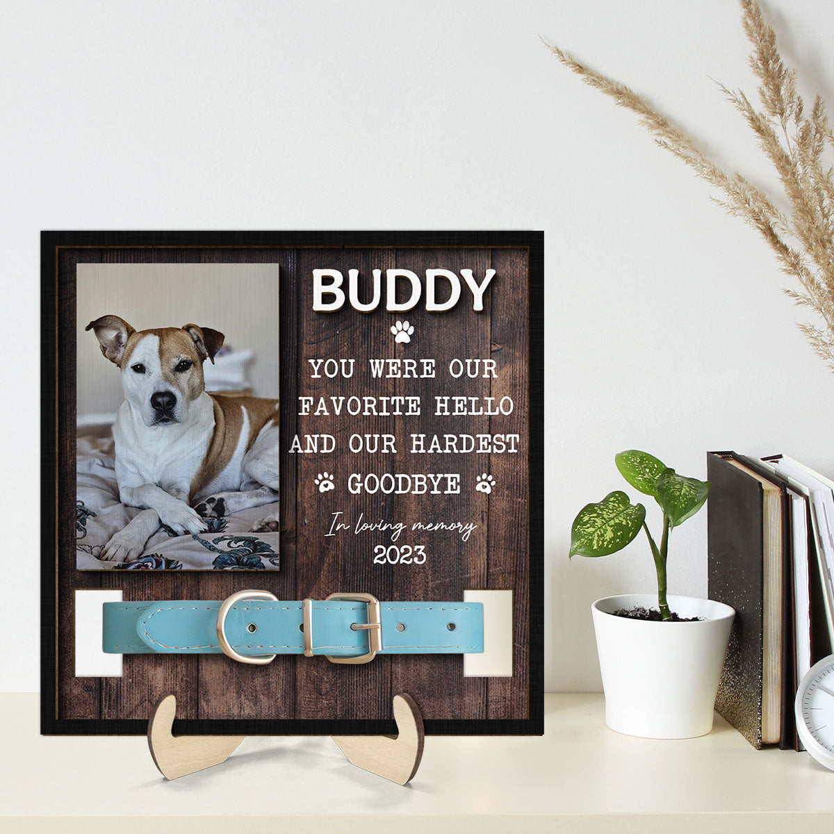 Rustic Pet Loss Dog Cat Photo Memorial Remembrance Gift Pet Collar Keepsake Personalized Wooden Pet Collar Holder