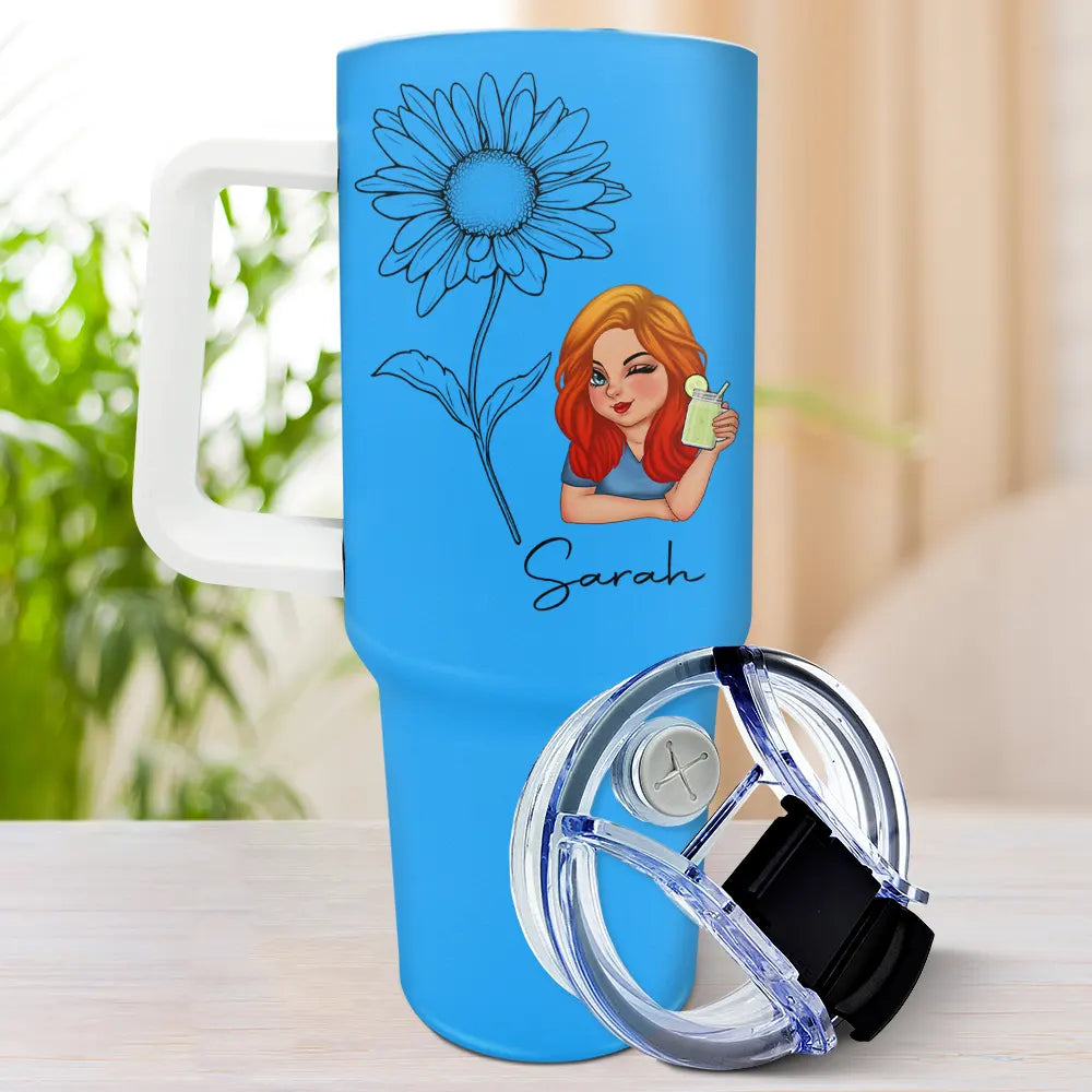 Birth Month Flowers Sketch Girl Bloom Where You're Planted - Personalized 40oz Tumbler With Straw