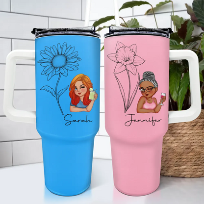 Birth Month Flowers Sketch Girl Bloom Where You're Planted - Personalized 40oz Tumbler With Straw