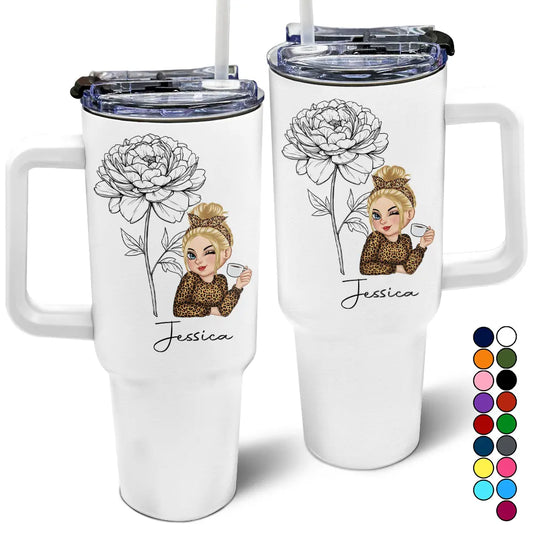 Birth Month Flowers Sketch Girl Bloom Where You're Planted - Personalized 40oz Tumbler With Straw