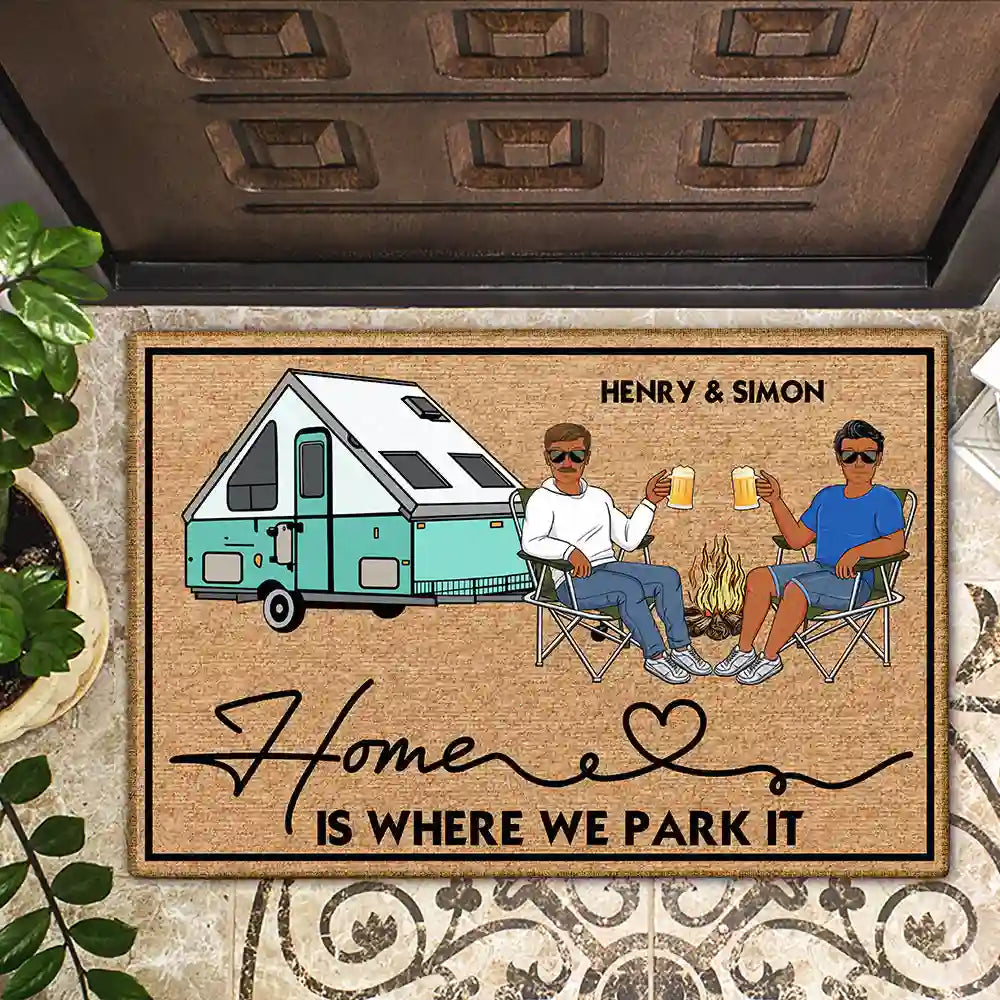 Camping Family Couple Home Is Where We Park It - Personalized Doormat