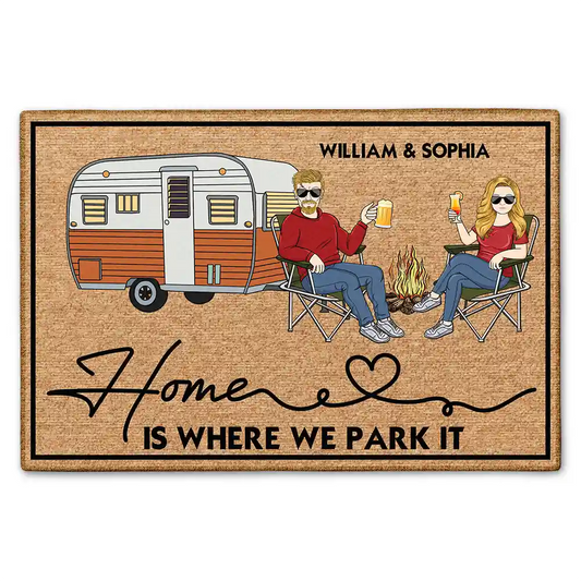 Camping Family Couple Home Is Where We Park It - Personalized Doormat