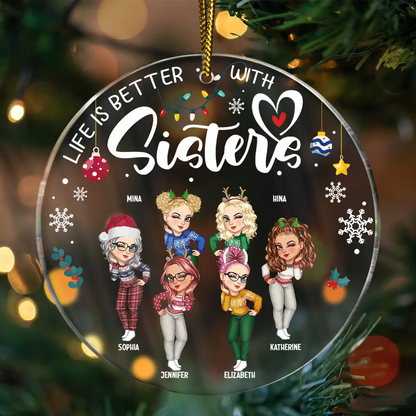 Sisters Besties Forever Christmas - Personalized Circle Acrylic Ornament