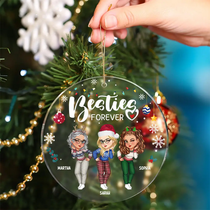 Sisters Besties Forever Christmas - Personalized Circle Acrylic Ornament