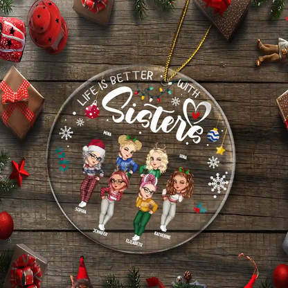 Sisters Besties Forever Christmas - Personalized Circle Acrylic Ornament