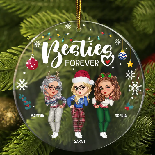 Sisters Besties Forever Christmas - Personalized Circle Acrylic Ornament