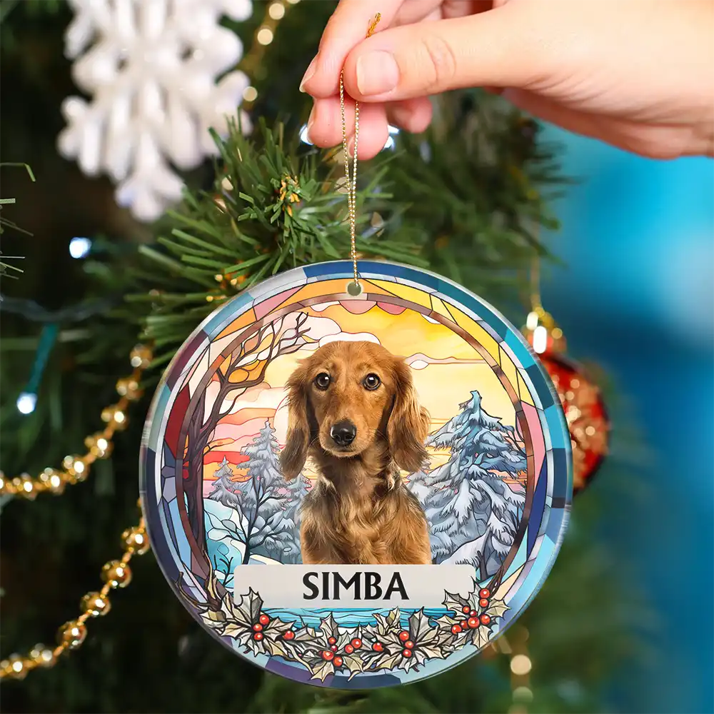 Custom Photo Christmas Memorial Family Dog Cat - Personalized Circle Acrylic Ornament