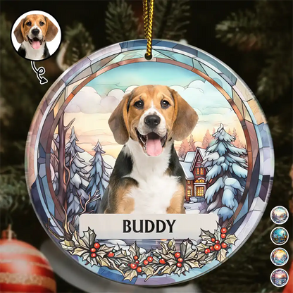 Custom Photo Christmas Memorial Family Dog Cat - Personalized Circle Acrylic Ornament